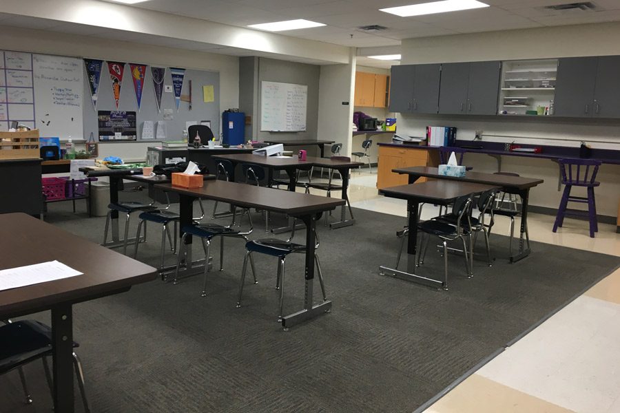 The room where Life Skills students will be permanently moving to next year has space and materials for the frequent crafts that students engage in. 