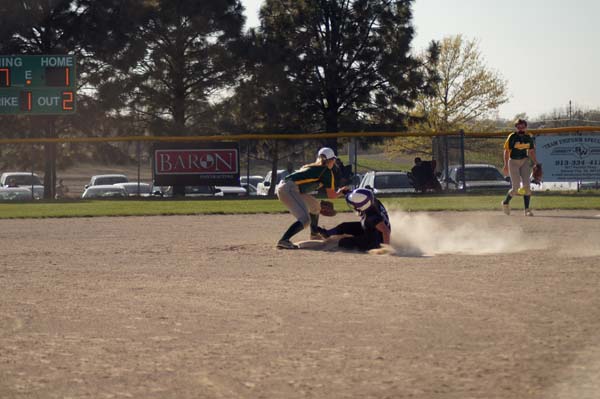 Senior Brooklyn Lauritzen slides into second base and is safe.