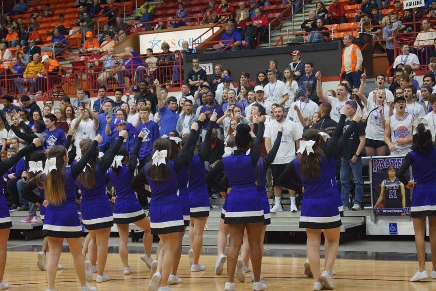 The Piper cheer team and crowd show their spirit during the second quarter. 