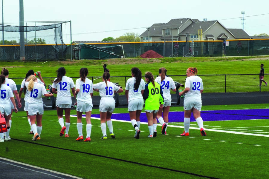 Going into halftime the Lady Pirates celebrate their first half lead against the Braves.  This close knit team worked hard to pull off the lead by halftime and to keep their lead to come out on top with a big 3-0 win.  
