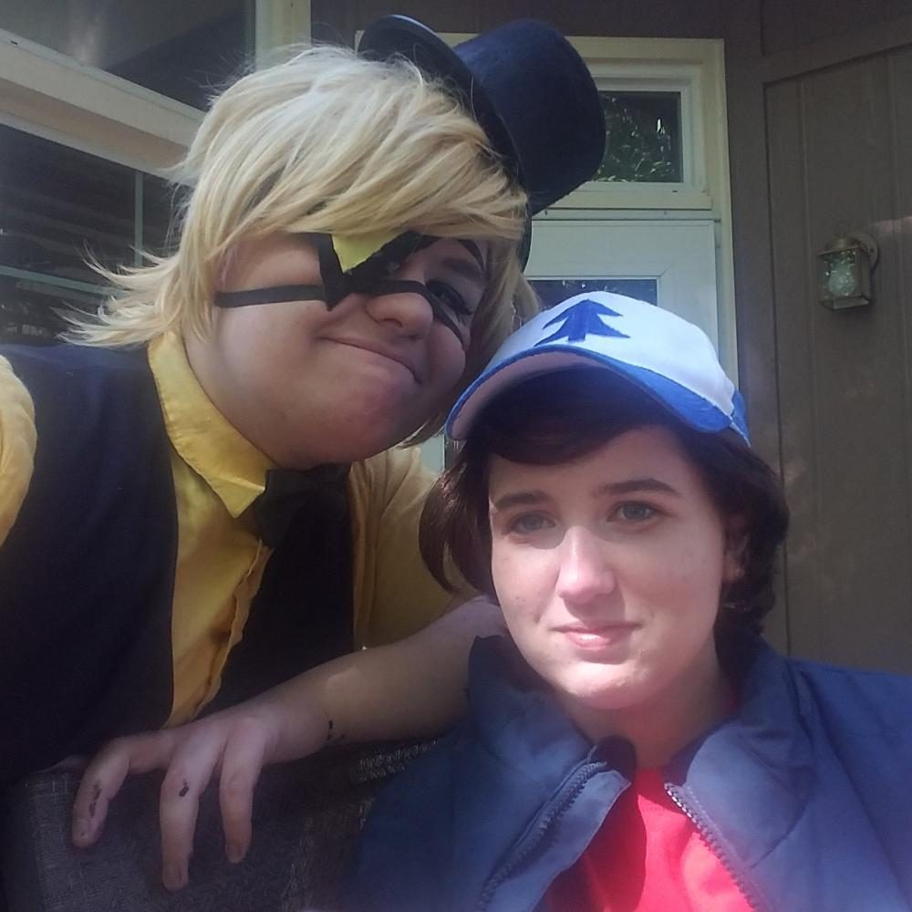 Parker and a friend dress up in cosplay for the American television series Gravity Falls. 