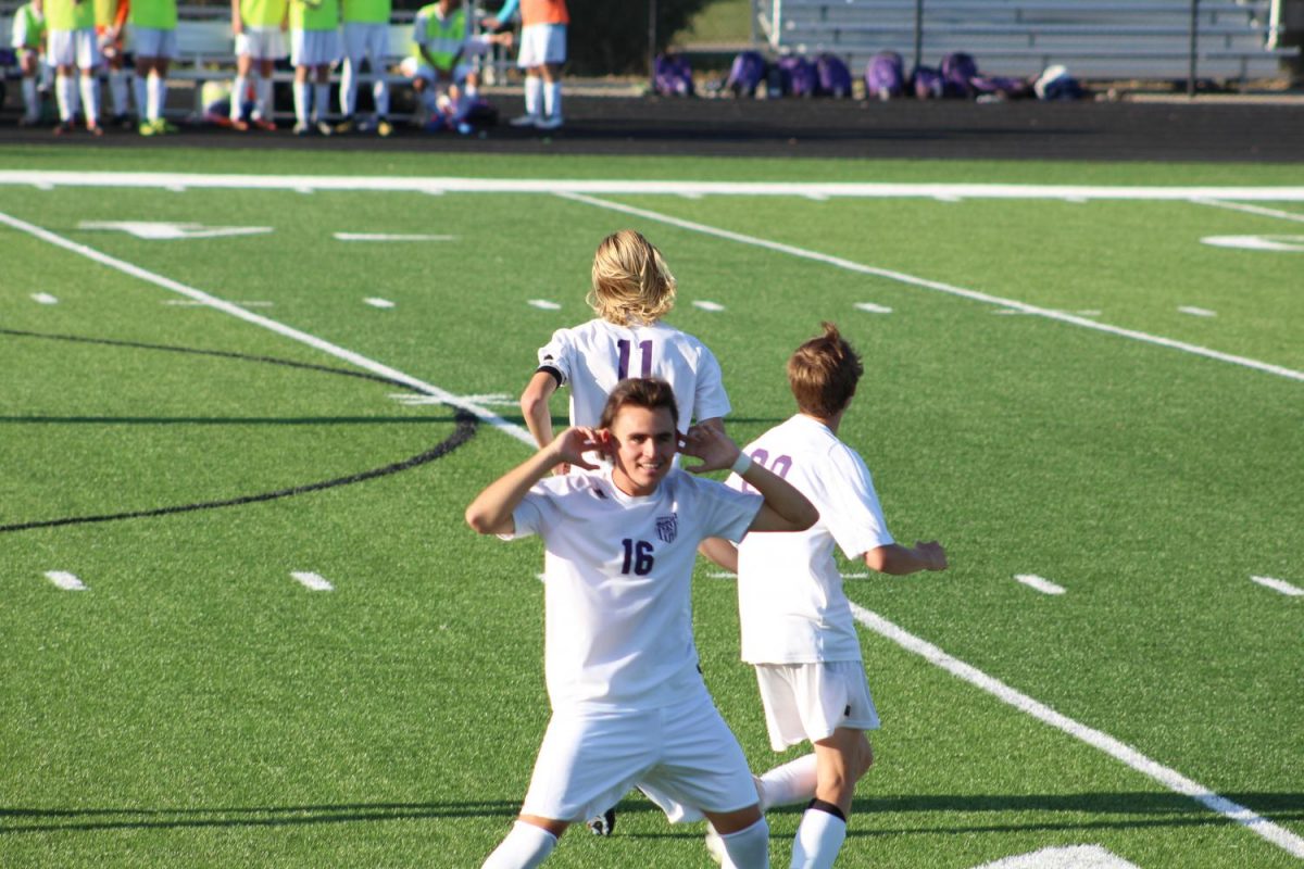Junior Kimball Backus fires up the crowd after a goal.