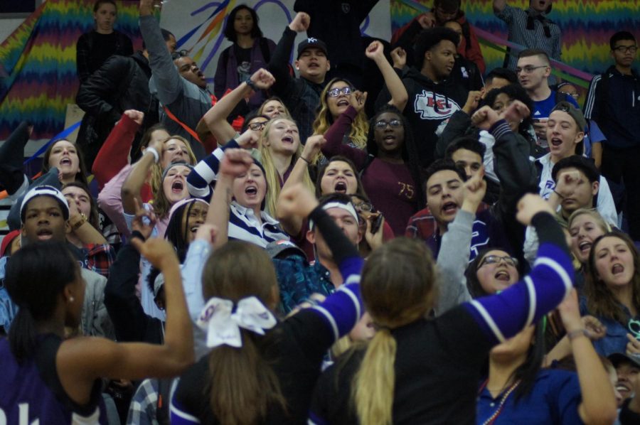 The senior class shows their school spirit while chanting during countdown at the pep assembly