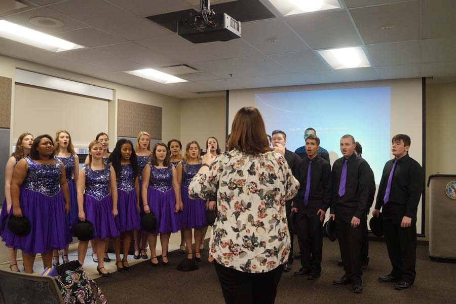 Music n' Motion performs "Run, Mary, Run" directed by music teacher Shelly Cole. Cole reflected on how the feel of the piece changes depending on the audience and setting. The show choir had recently performed the piece for their winter concert and had a totally different atmosphere and understanding to the song, then when placed into an Black History Month Celebration. 