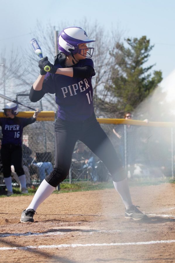 Sophomore Emma Serrano awaits the ball before she secures a double for the Pirates, April 17