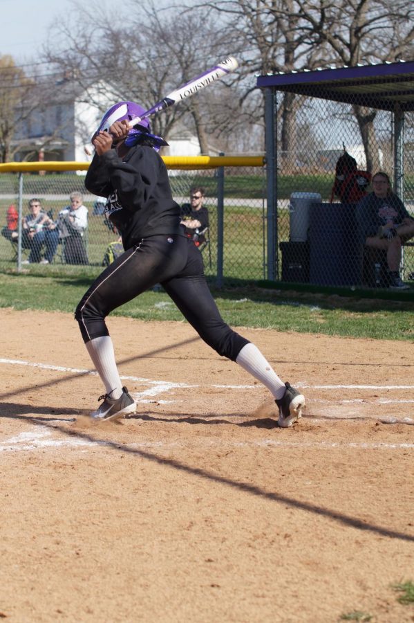 Freshman Taylor Sims takes off to first base after hitting a ground ball toward 3rd base