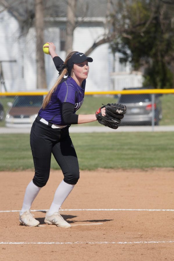 Sophomore Daley Beashore pitches a strike to the Ottawa Cyclones 