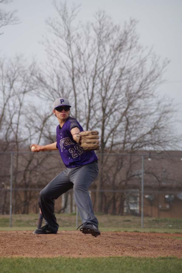 Scott Lindblad pitches against Basehor in the second game. After losing the first game, they sadly aren't able to win the second game.