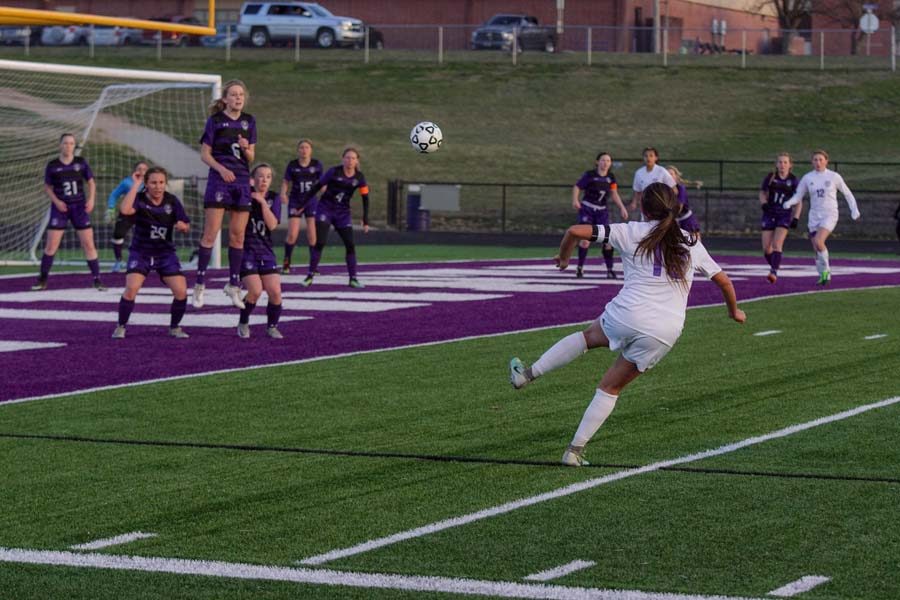 Senior Gabi Rodriguez receives a free kick outside the box. She took an upper 90 shot in the 60th minute.