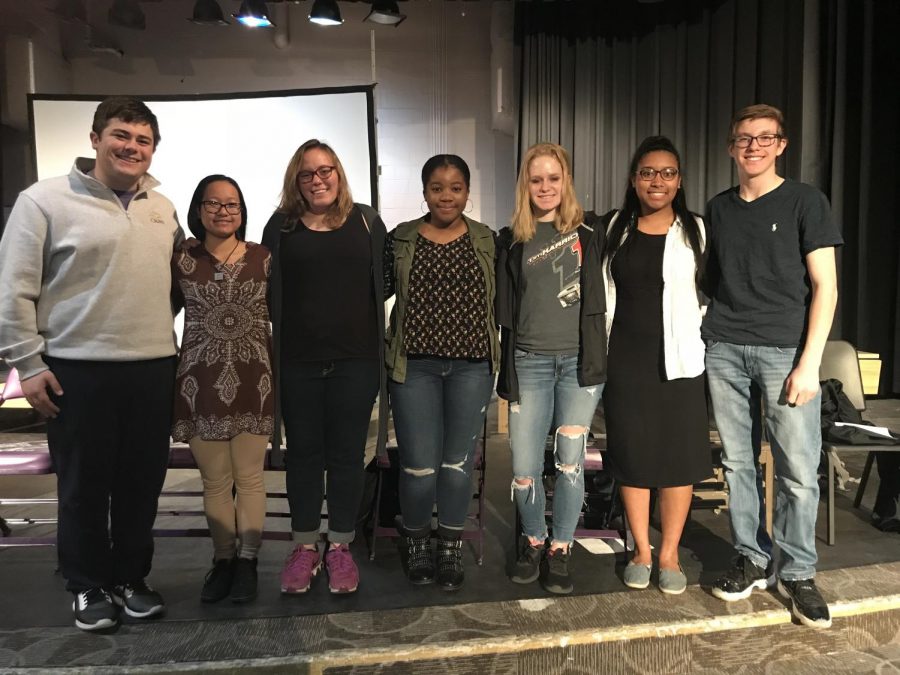 New Key Club president and the underclassmen executive board smile for a photo after the meeting on April 11.