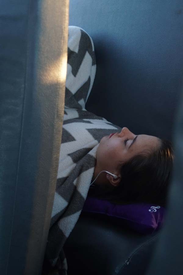 Senior Kara Evans, catches up on some sleep on the bus ride to Washburn Rural for state forensics.