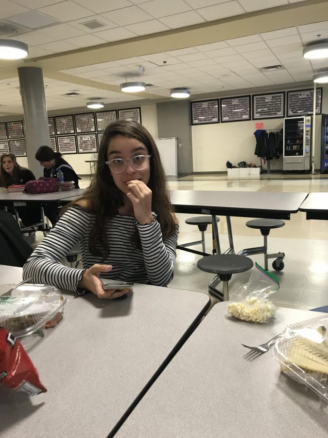 Freshman, Audrey Menzies enjoying her lunch on April 30.