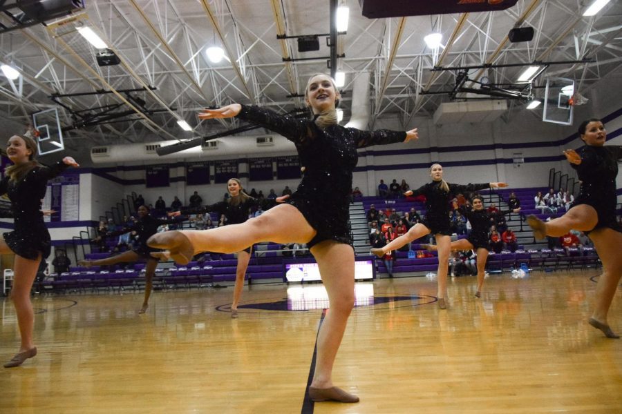 PHS dance team performes at halftime during a varsity basketball game 