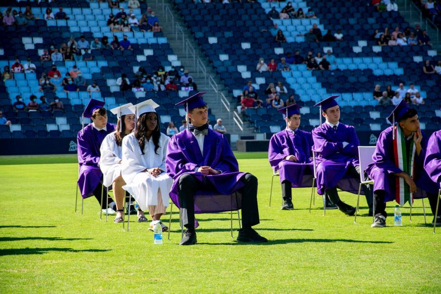 Future graduates listen as principal John Nguyen gives his speech addressing making a lasting impact.