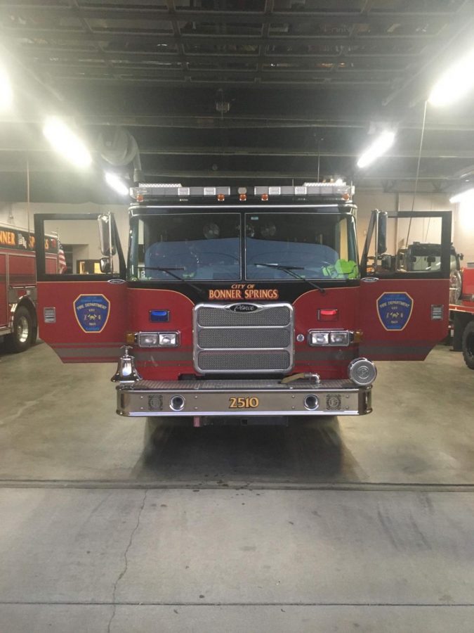 Reitemeier takes a photo of a fire truck at the Bonner Springs Fire Department.
