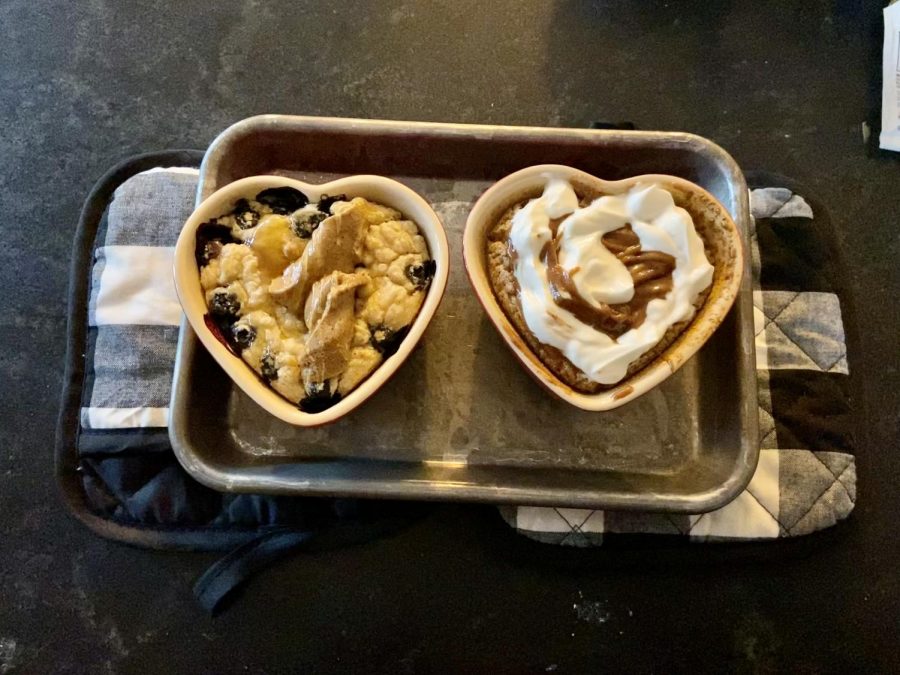 Completed tik tok recipe blueberry muffin, and cinnamon roll baked oats.