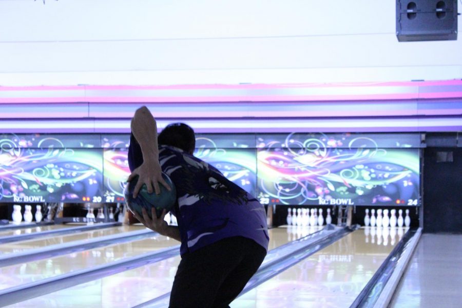 Senior Kyron Fergus bowls at KC Bowl in lane 24. Photo by senior Tony Cobbs.