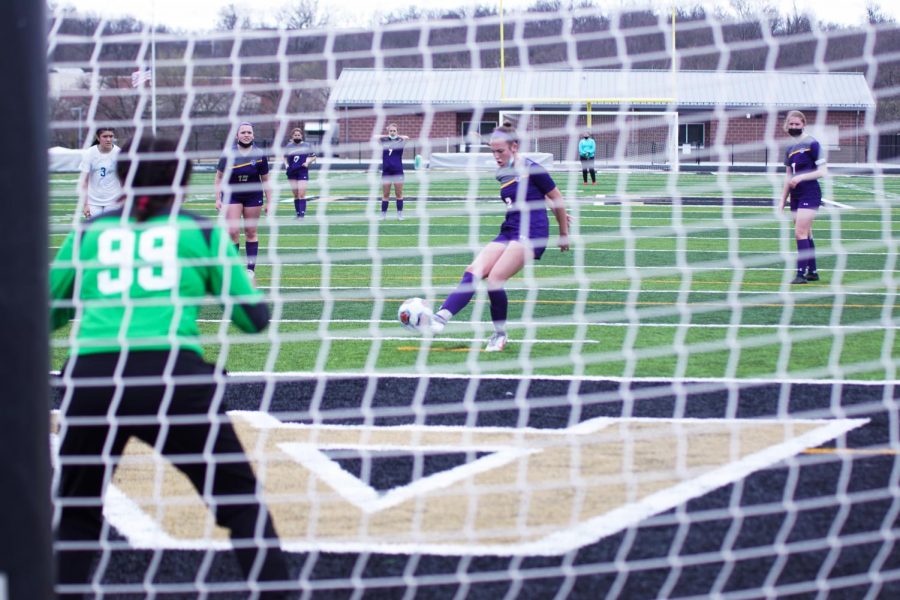 Sophomore Ryann Clark scores a goal off of penalty kick. 