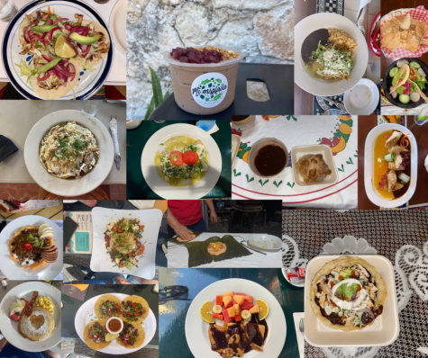 A collage of a variety of Mexican foods, both traditional and non-traditional, enjoyed throughout Audrey Menziess trip to Isla Mujeres. 