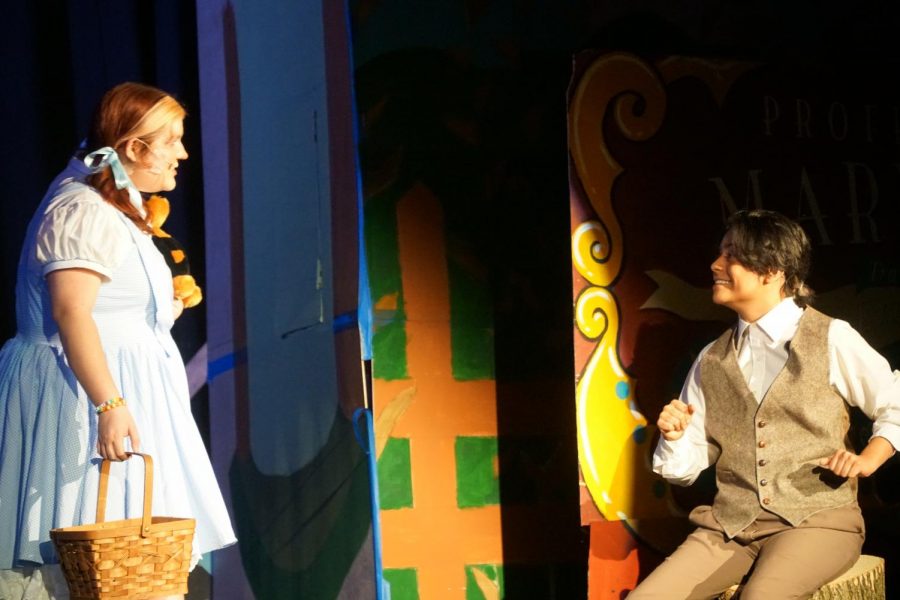 Seniors Abigail Cahill and Anthony Alvarez share a scene during dress rehearsal. 