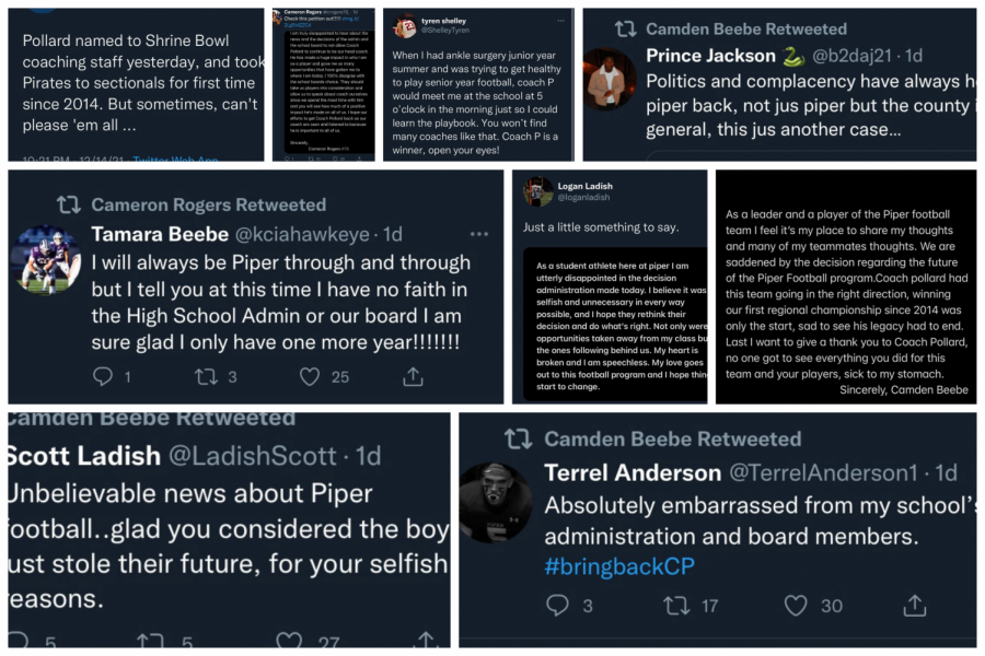 Screenshots of Twitter posts from community members following the announcement of Rick Pollards firing. 