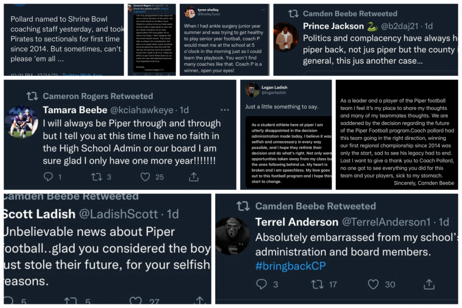 Screenshots of Twitter posts from community members following the announcement of Rick Pollard's firing. 